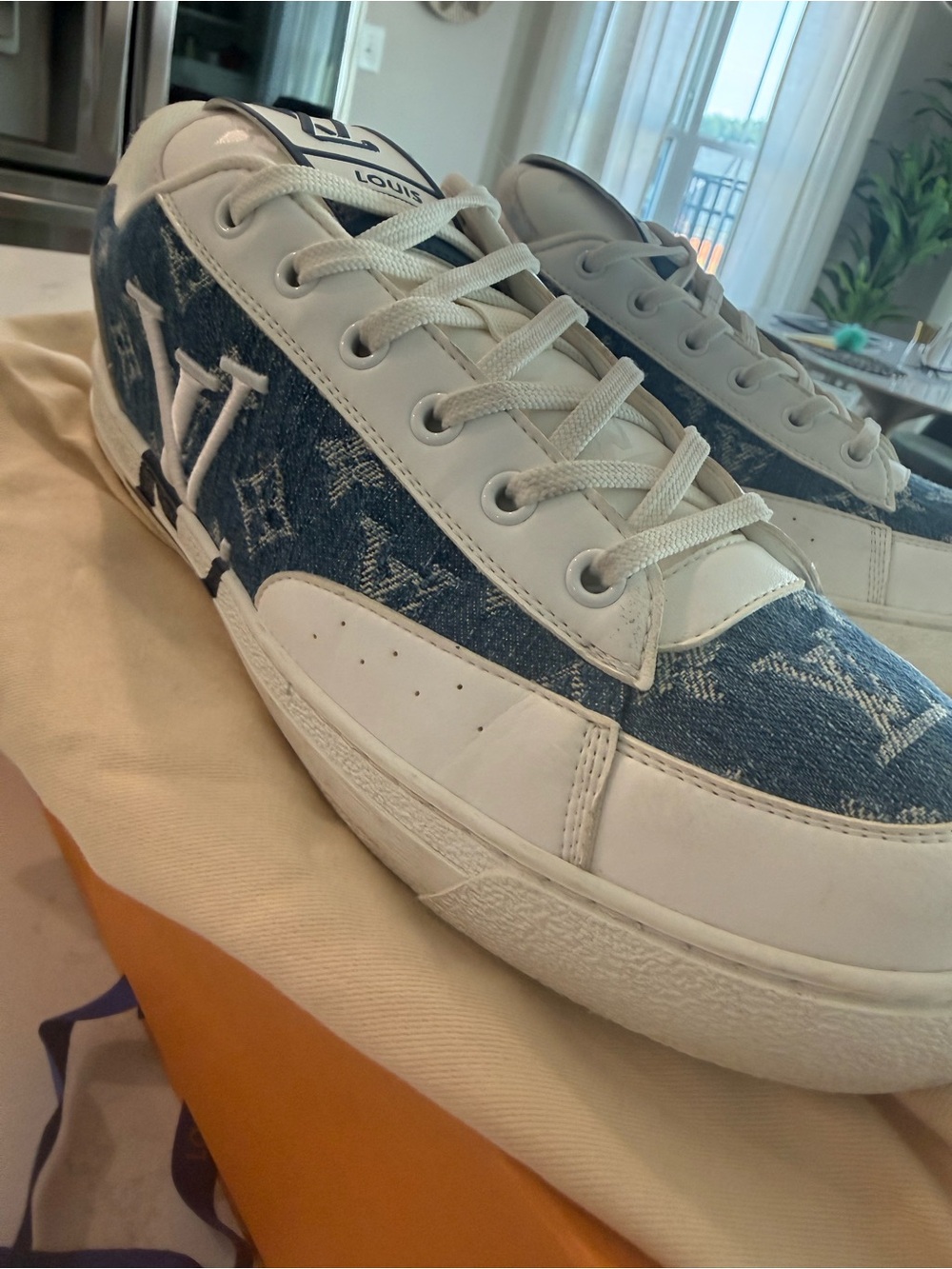 Louis Vuitton Denim & White Leather Low-Top Sneakers